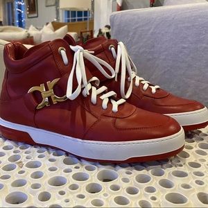 COPY - Ferragamo Red, Leather High Top Shoes, White Lace